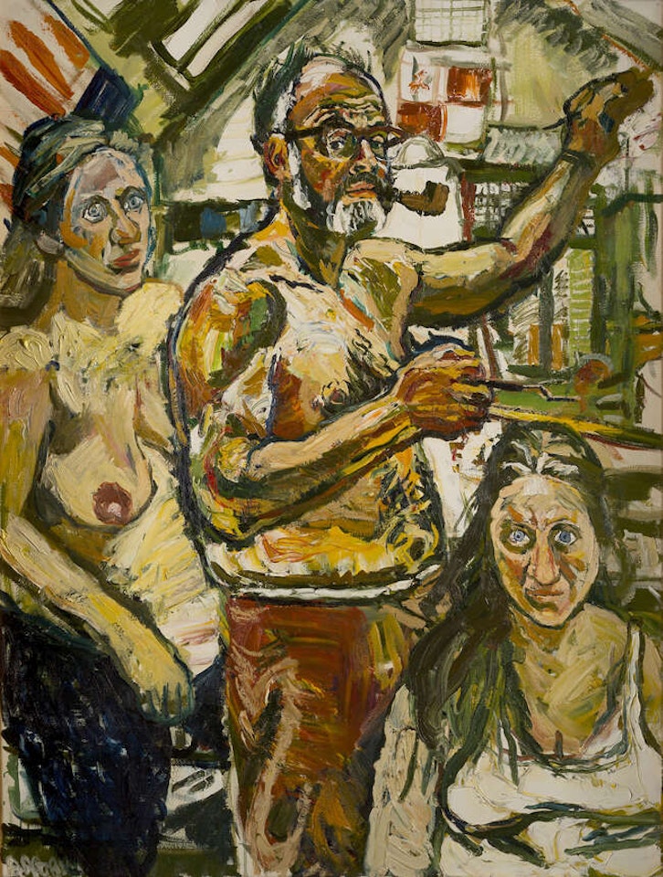 Self-portrait with two Jeans by John Bratby