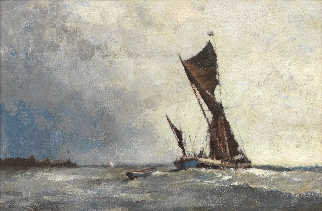Spritsail barge putting to sea by Edward Seago
