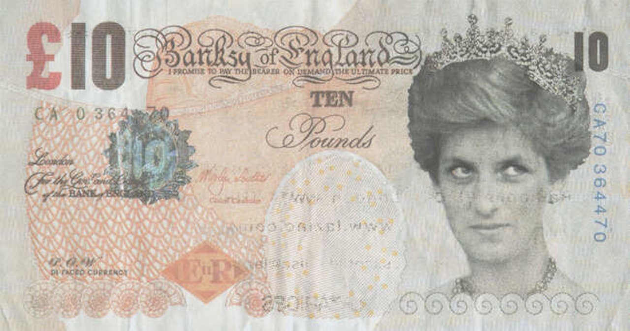 Di-faced Tenner invitation by Banksy