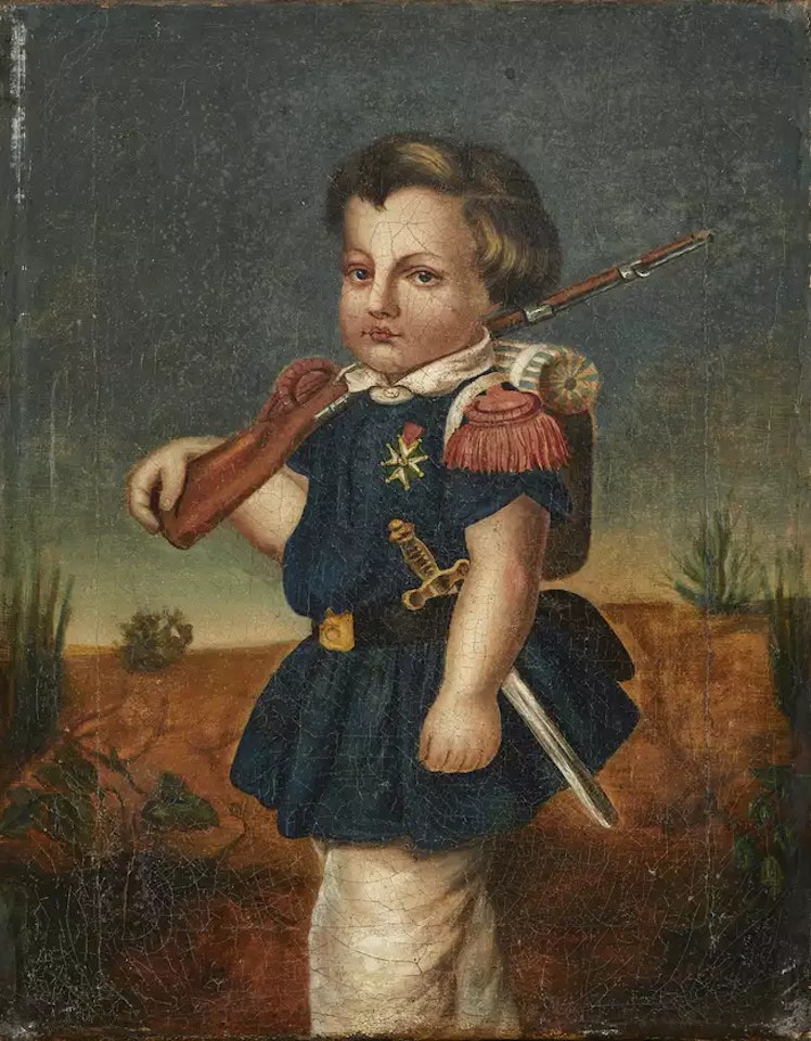 Portrait of a young boy in military uniform by French School