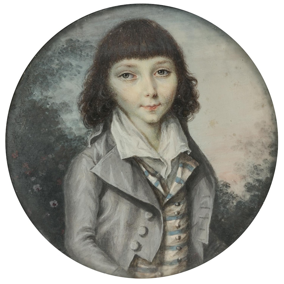 YOUNG MAN IN A GRAY SUIT AND BLUE STRIPED VEST; A KNIGHT OF ST LOUIS by French School