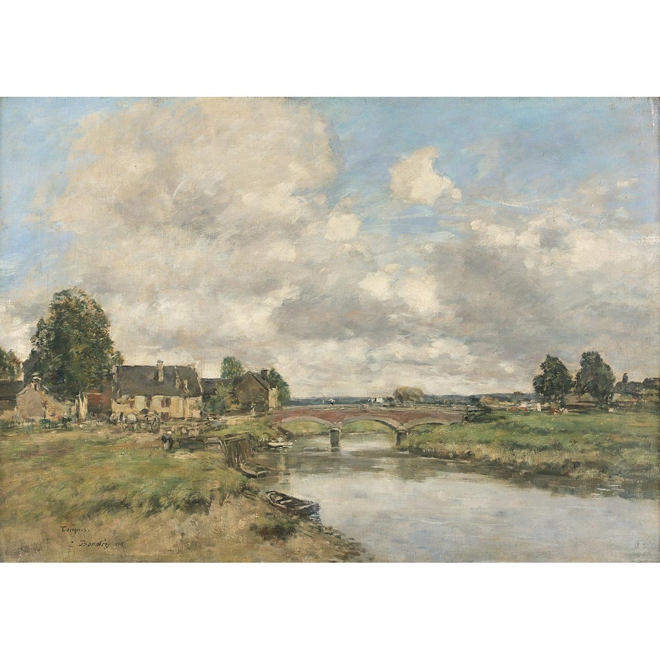 PONT SUR LA TOUQUES; Bridge on the Touques by Eugène Boudin
