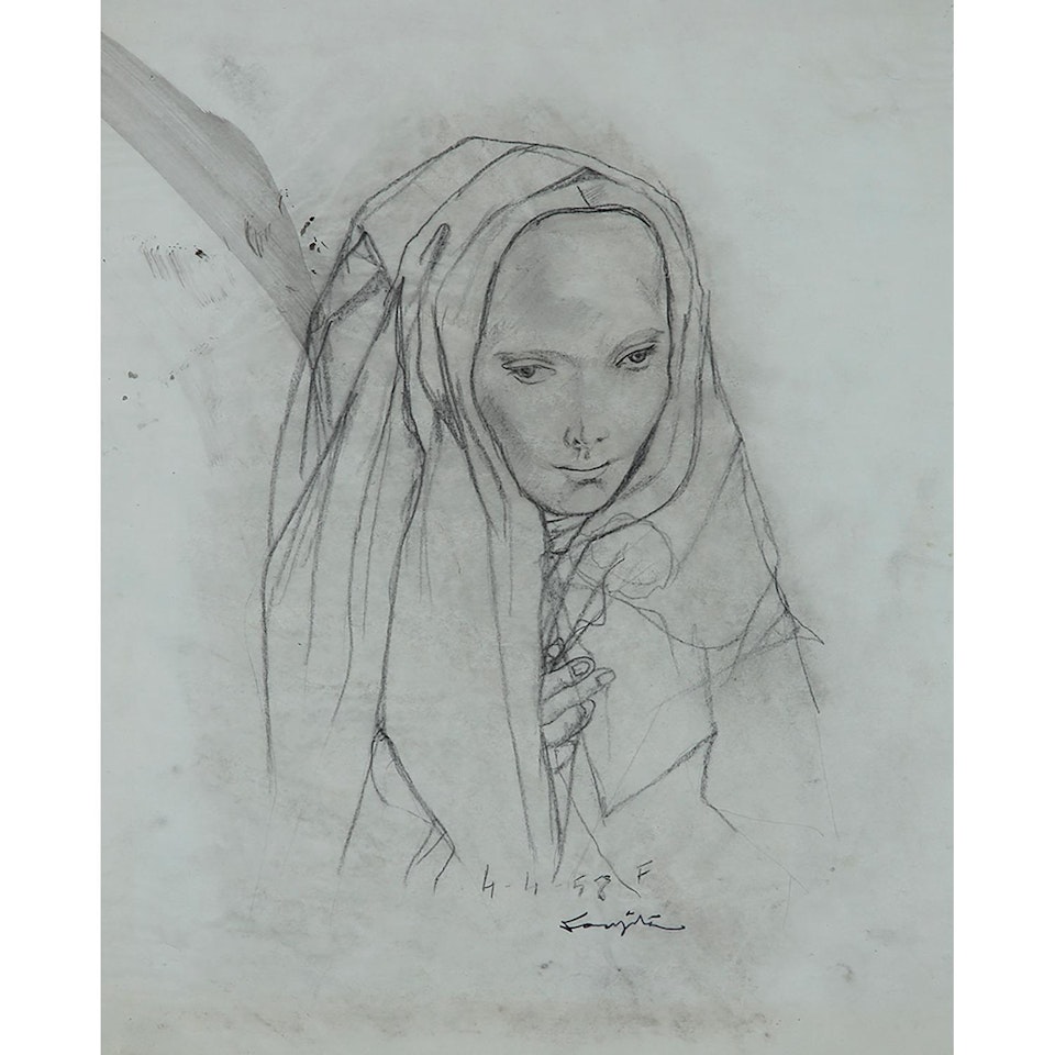 JEUNE FILLE AU VOILE ET A LA ROSE by Leonard Tsuguharu Foujita