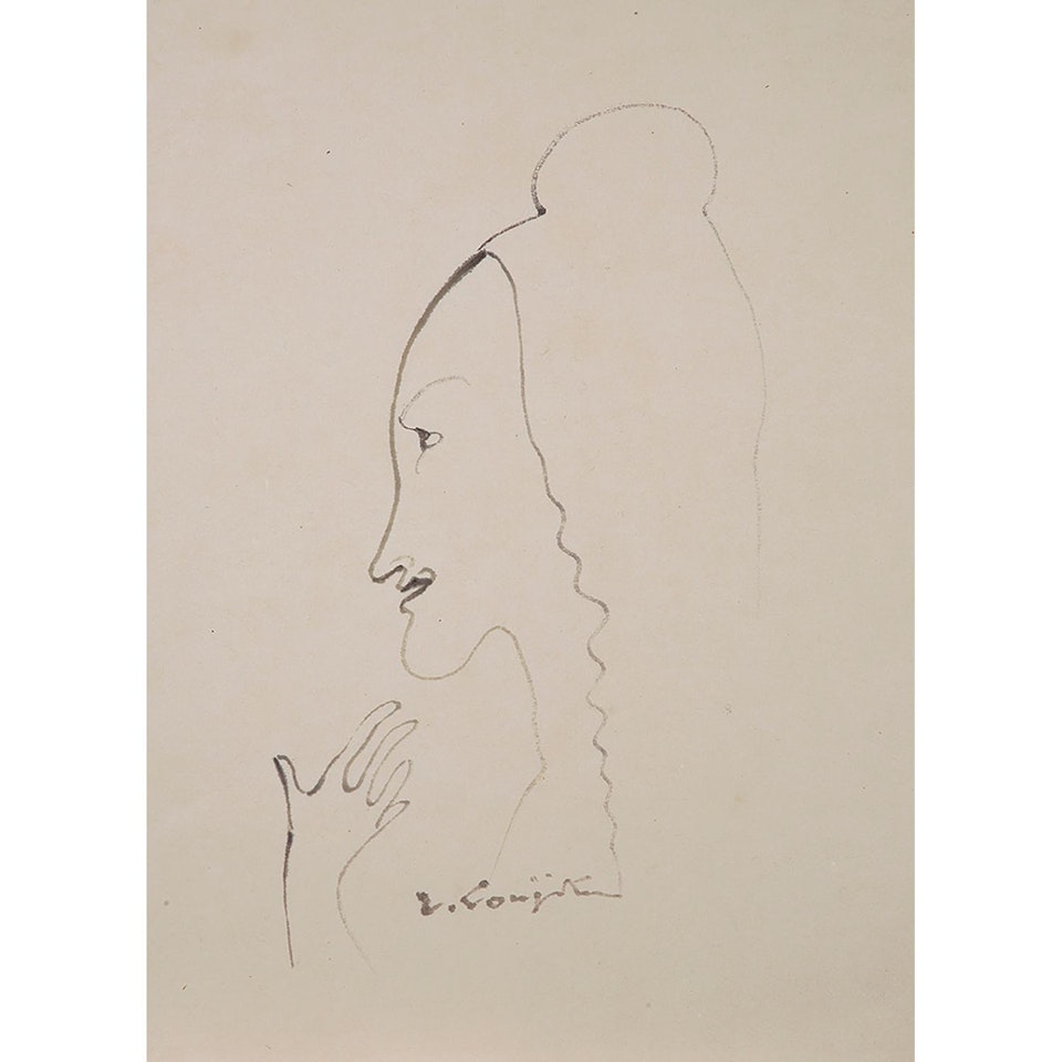 FEMME DE PROFIL (CARICATURE) by Leonard Tsuguharu Foujita