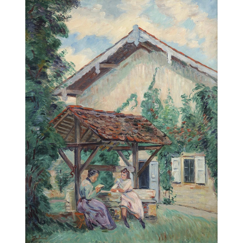 Madame Guillaumin et sa fille à Pontcharra, la Courrerie by Armand Guillaumin