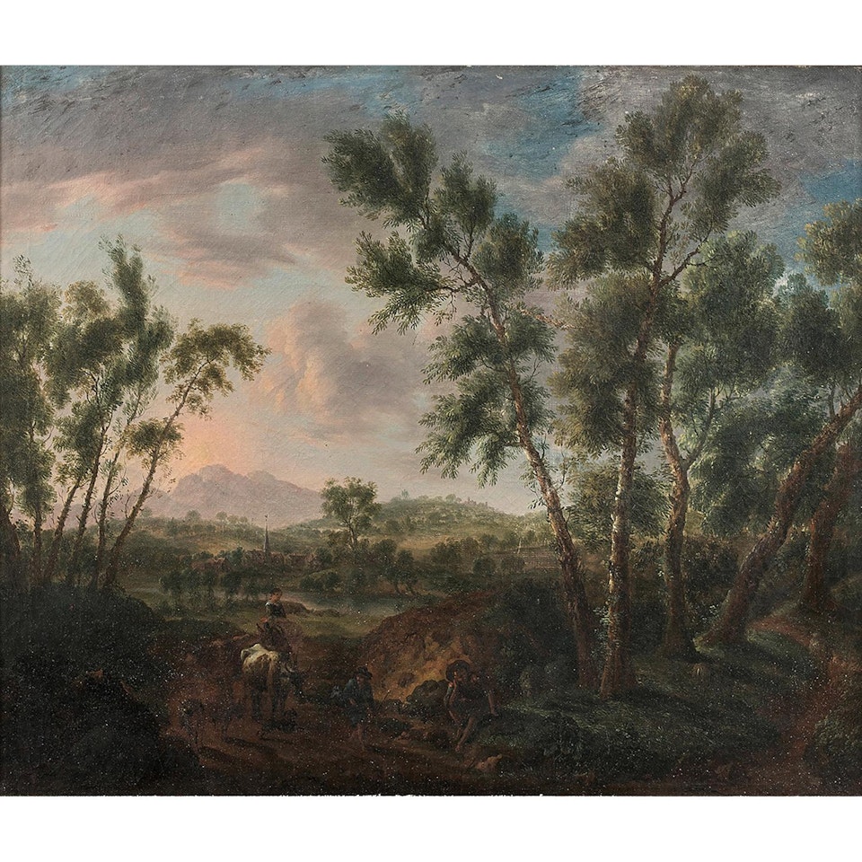 PAYSAGE ANIMÉ DE BERGERS; Landscape with shepherds by German School