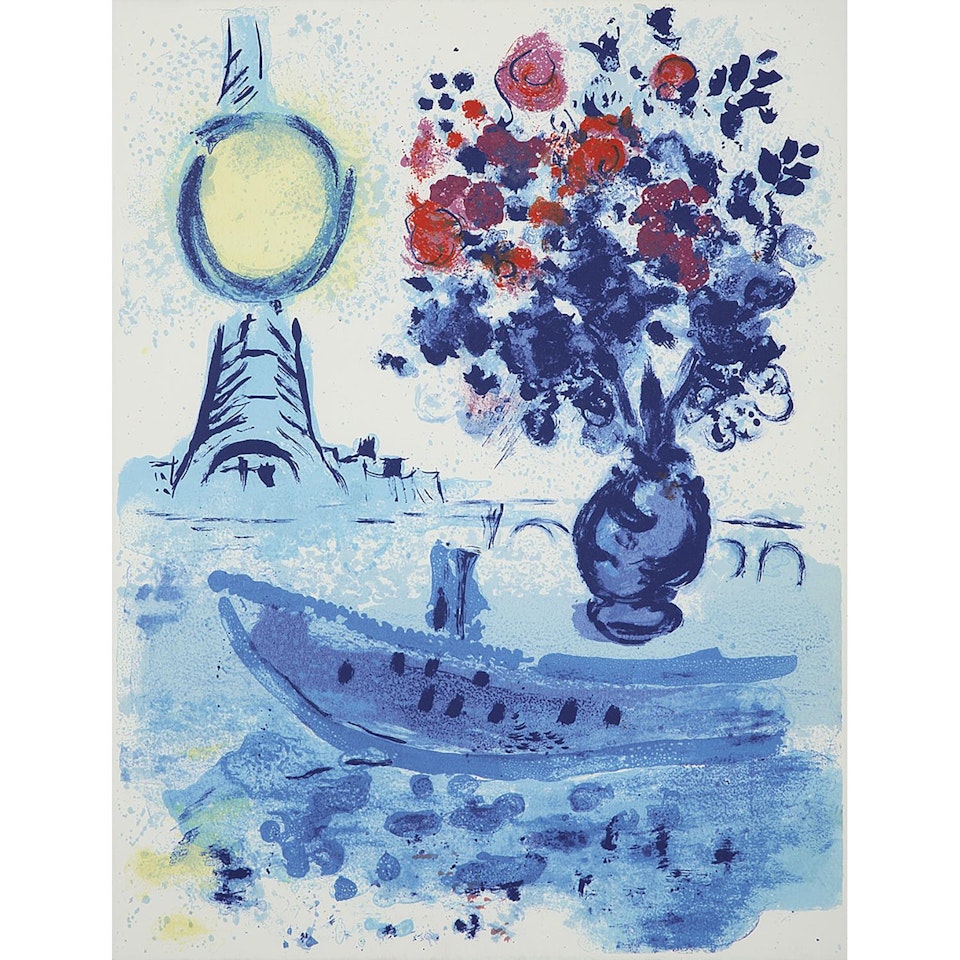BATEAU MOUCHE WITH BOUQUET by Marc Chagall