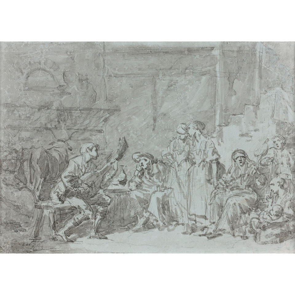 LE CONCERT DE LUTH DANS L"AUBERGE by Jean-Baptiste Greuze