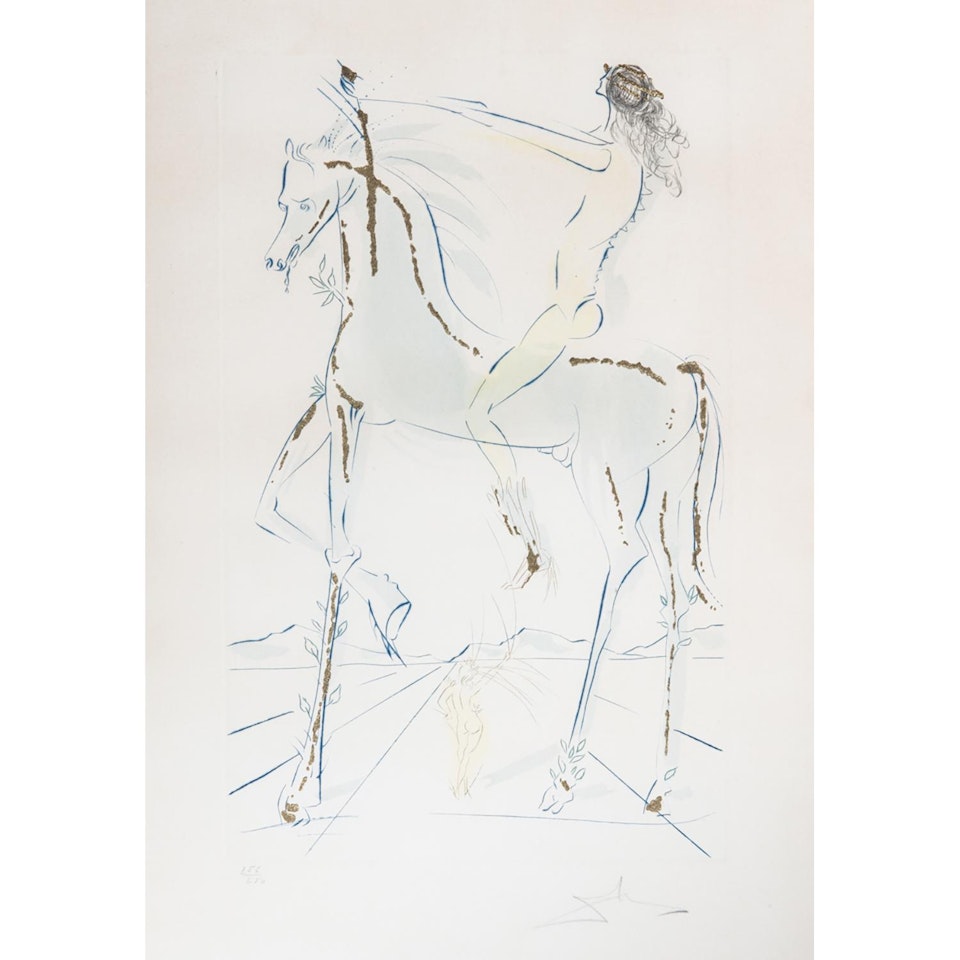 THE BELOVED IS A FAIR AS A COMPANY OF HORSES; Planche du Cantique des Cantiques by Salvador Dali