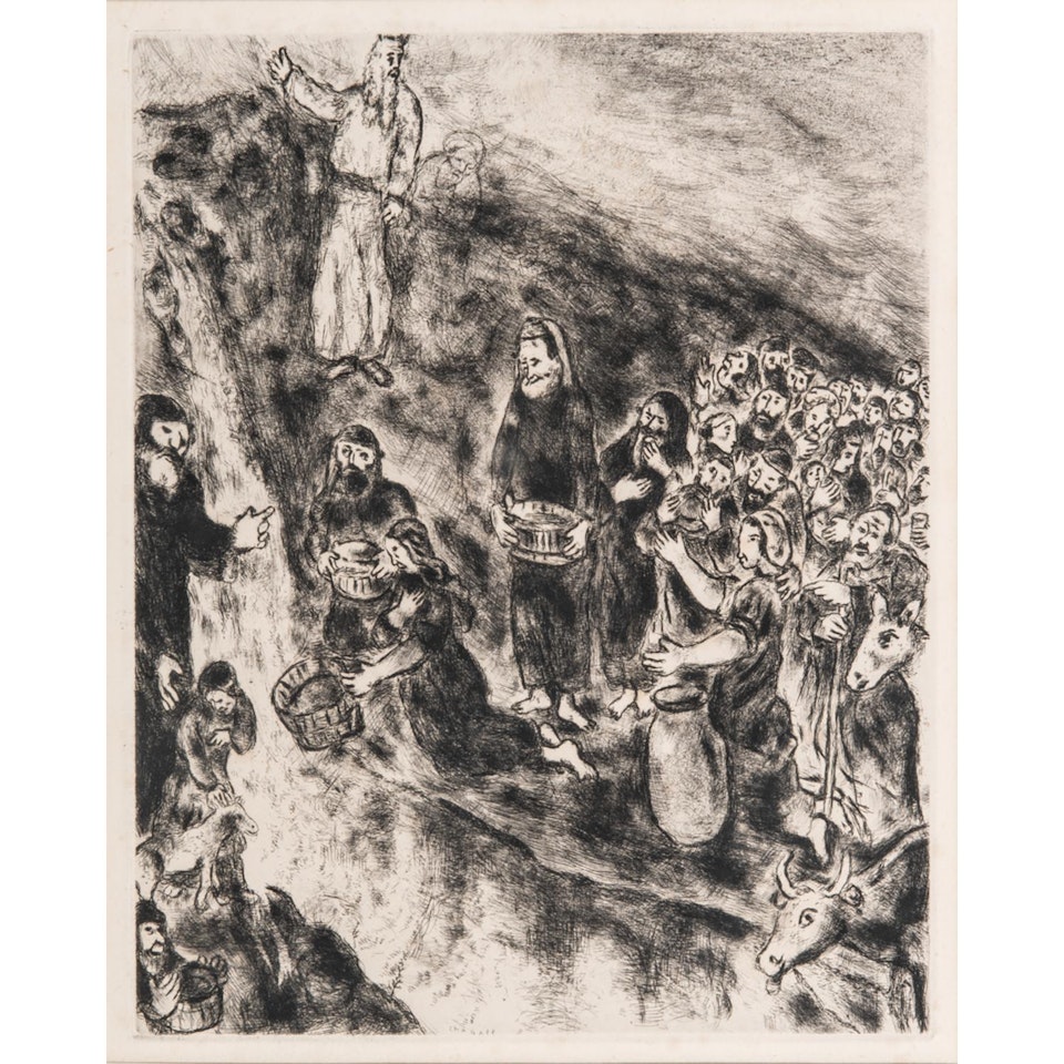 LE FRAPPEMENT DU ROCHER; planche tirée de "La Bible" by Marc Chagall