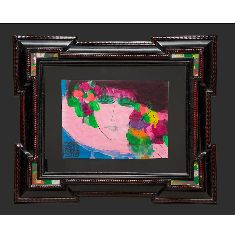 PORTRAIT DE JEUNE FEMME AUX FLEURS by Walasse Ting