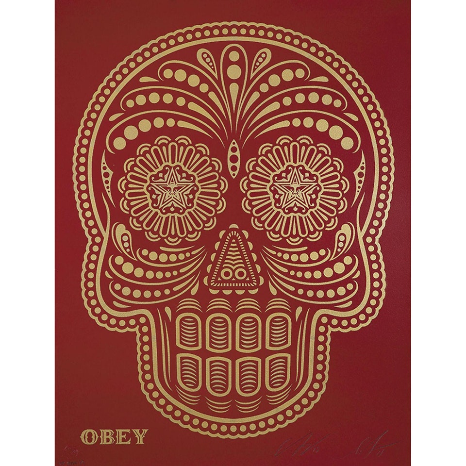 OBEY DAY OF THE DEAD RED & GOLD by Shepard Fairey