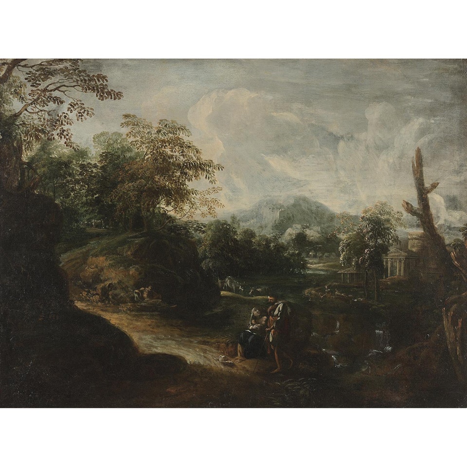 Paysage avec la fuite en Egypte; Landscape with the Flight into Egypt by Italian School