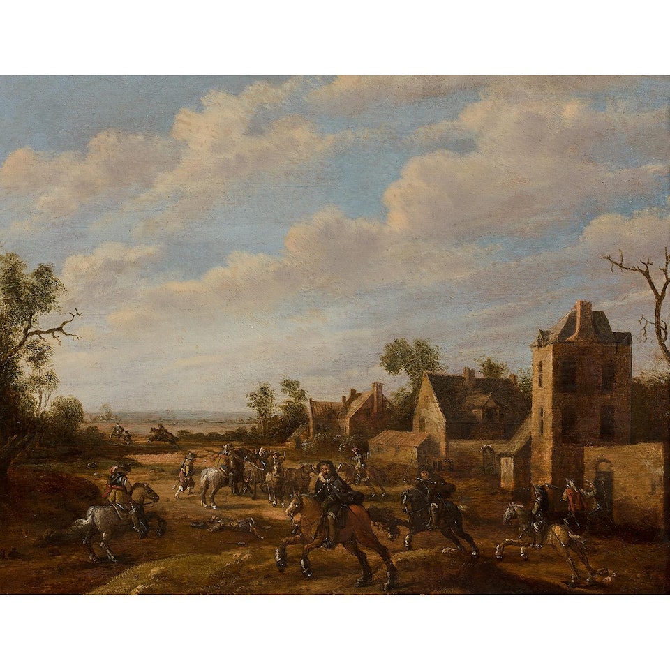 Scène de bataille devant une ville fortifiée; Battle scene behind a fortified twon by Joost Cornelisz Droochsloot