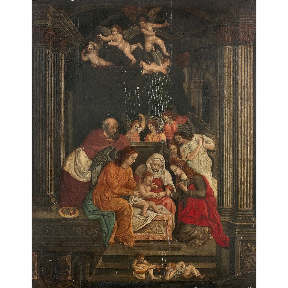 Le Mariage Mystique de sainte Catherine entourée d"anges by Flemish School