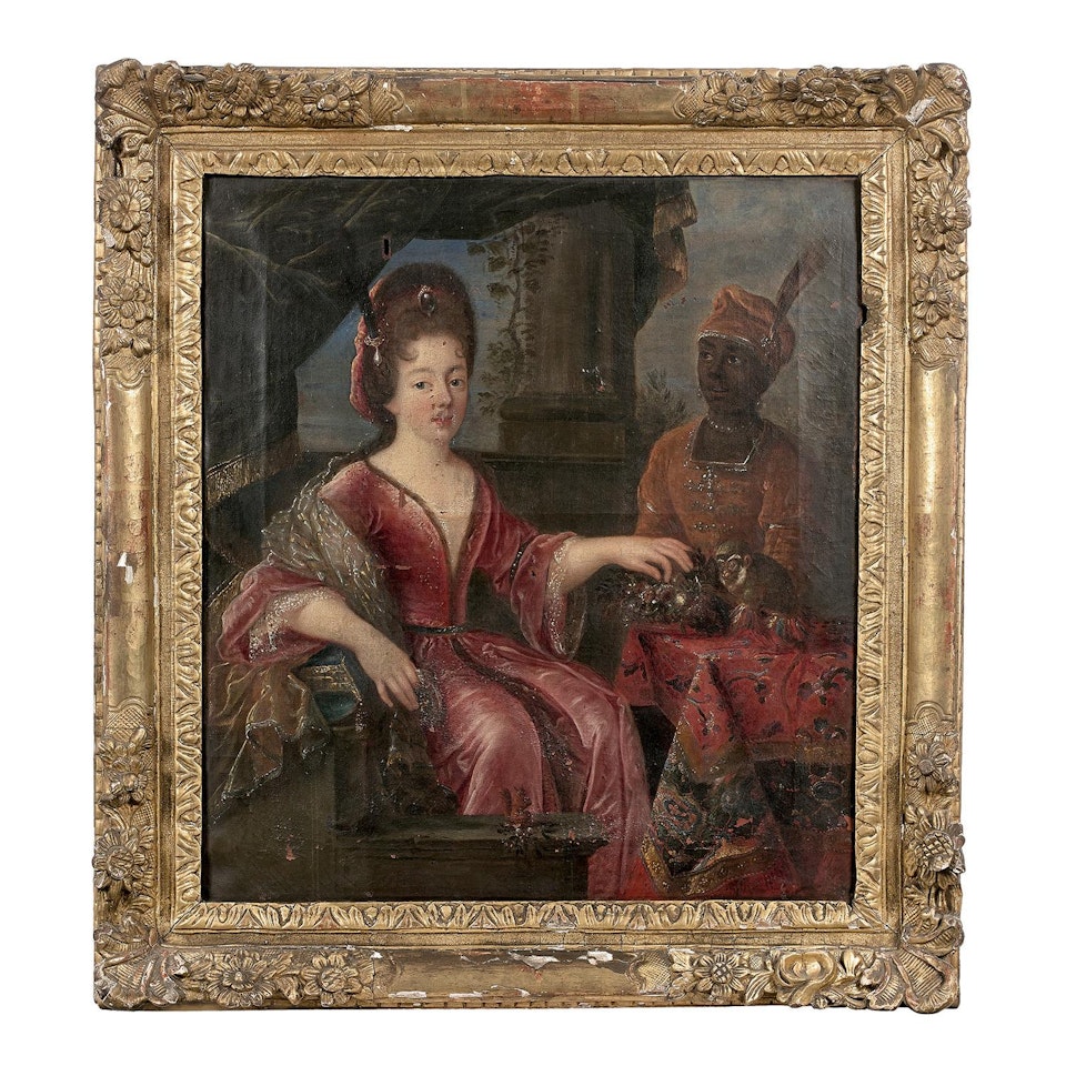 Troy, Portrait of a lady and her black servant by French School