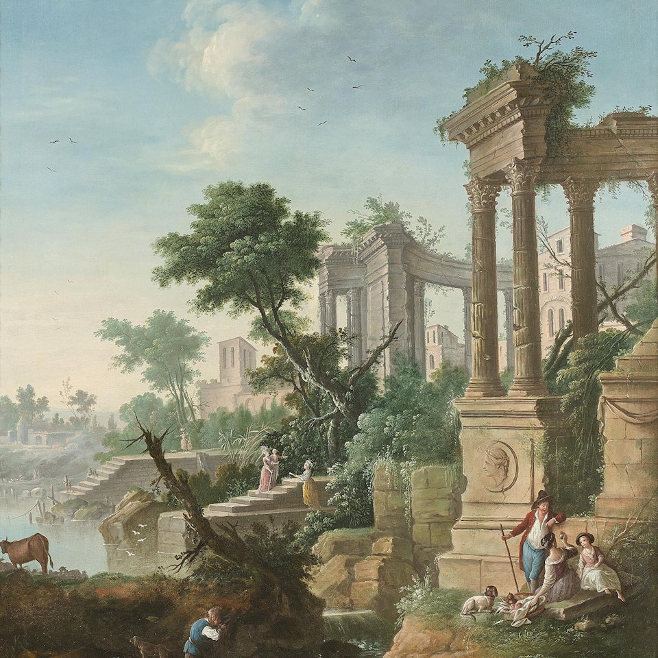 Figures in the ruins by French School