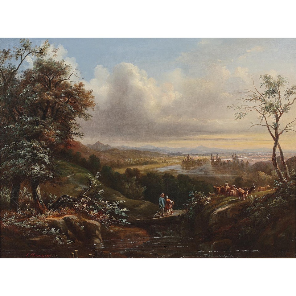 Landscape with shepherds by French School