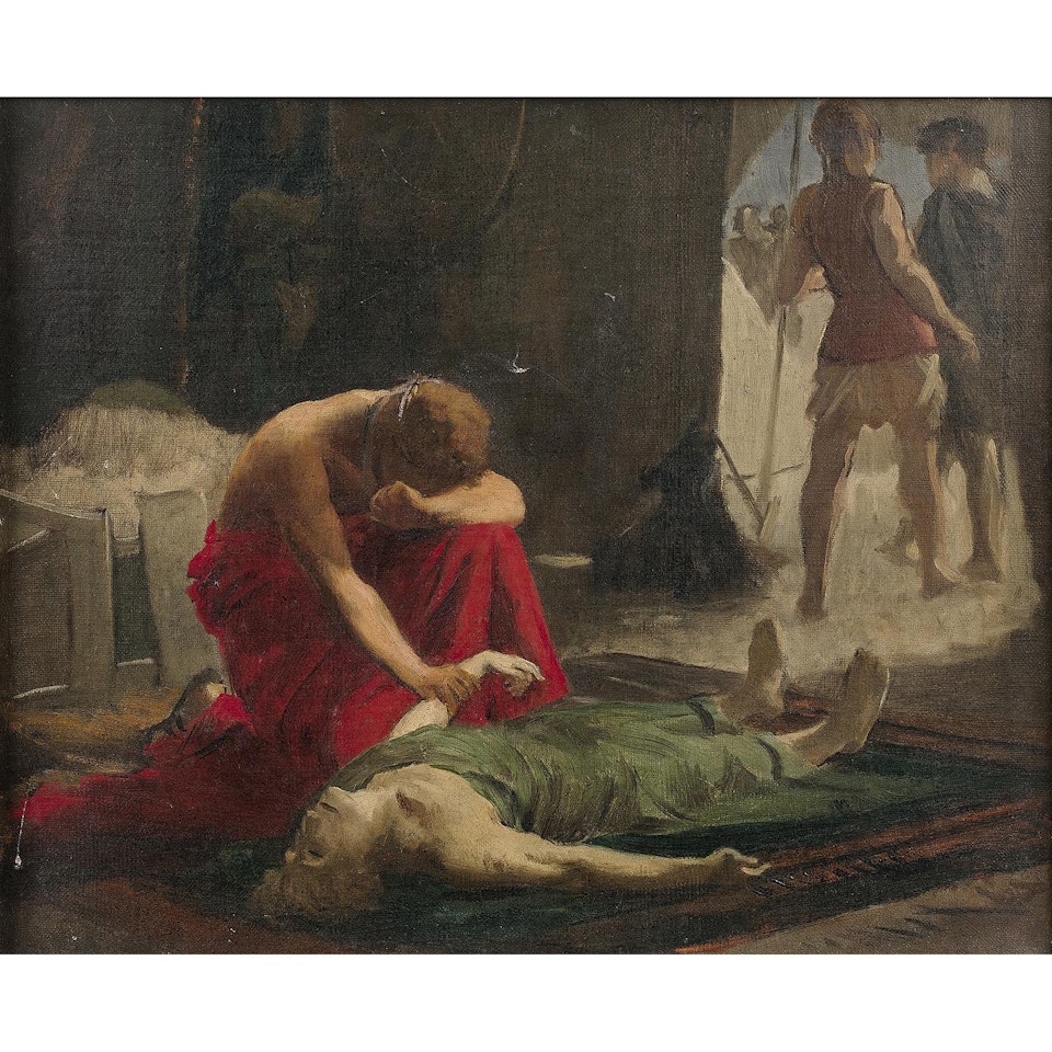 Achilles grieving Patroclus by French School