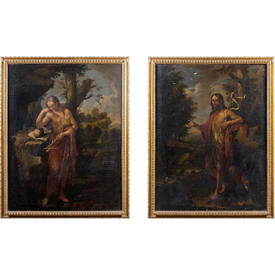 Mary-Magdalene in a Landscape, St John the Baptist in a landscape by Roman School