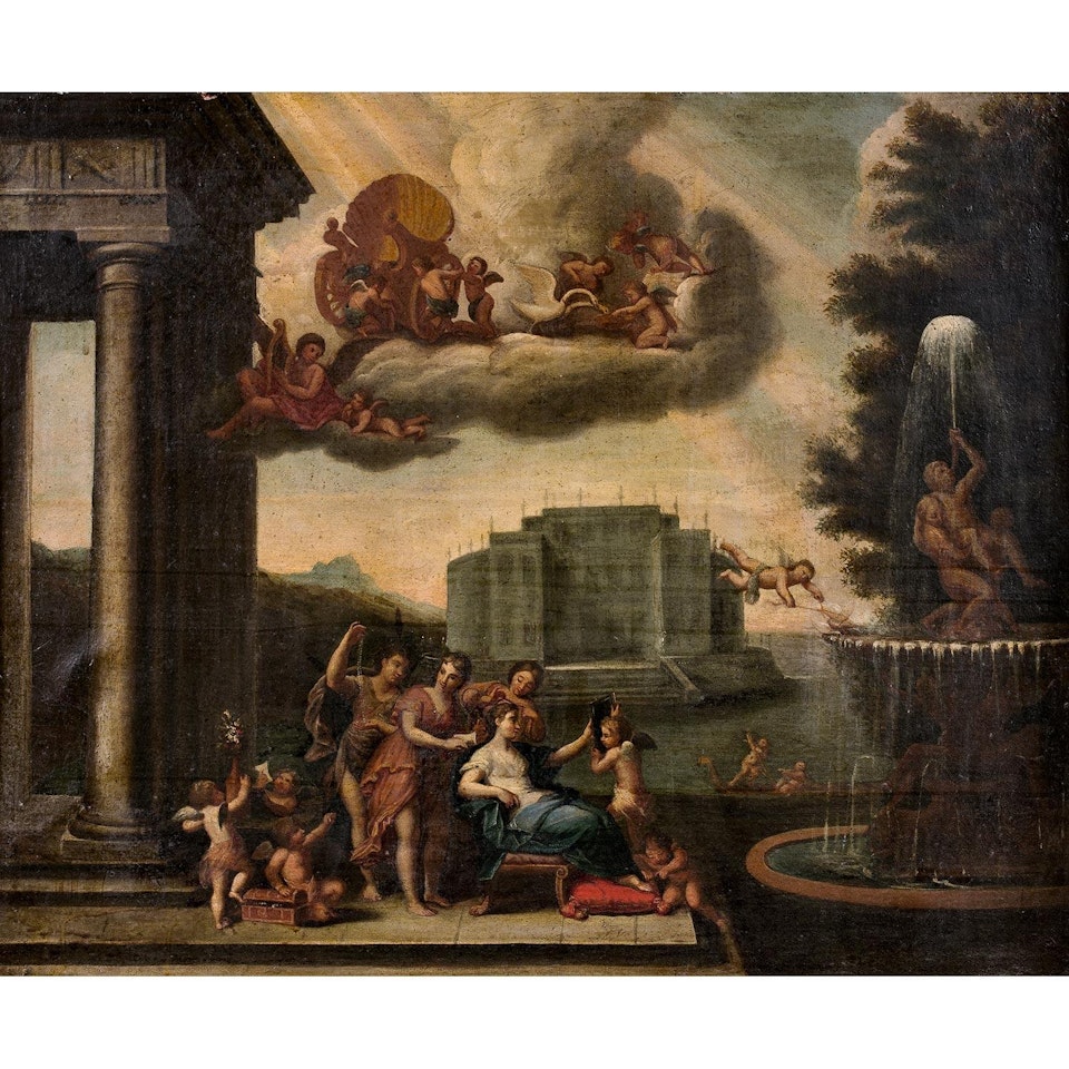 VENUS ET PUTTI DANS UN PAYSAGE VENUS ET PUTTI DEVANT UN PALAIS CLASSIQUE by Roman School