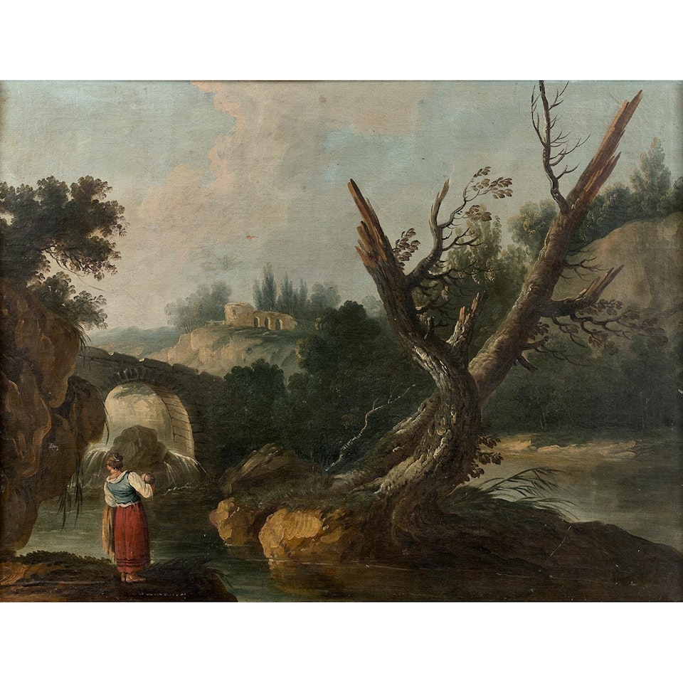 ATELIER DE CRÉPIN D"ORLEANS JEUNE LAVANDIERE DEVANT LA CASCADE by French School