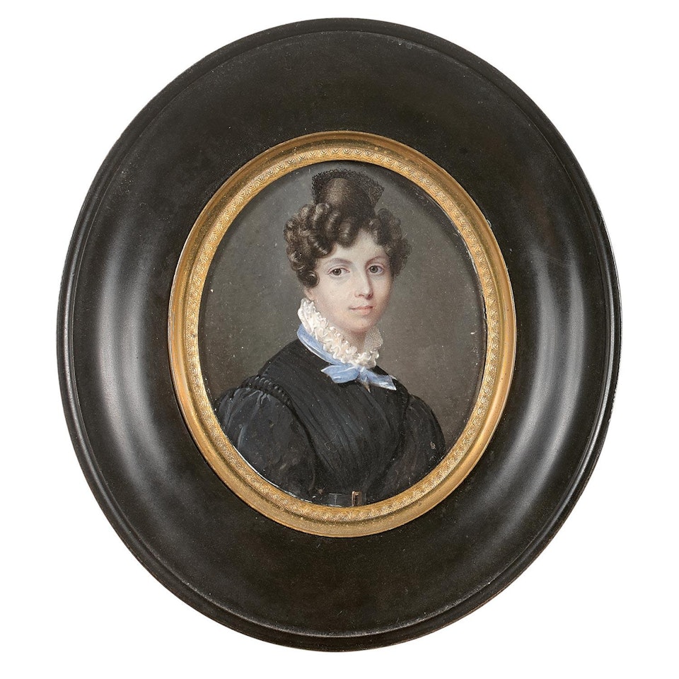 Portrait of a brunette woman, half-length, three-quarter length to the right by French School