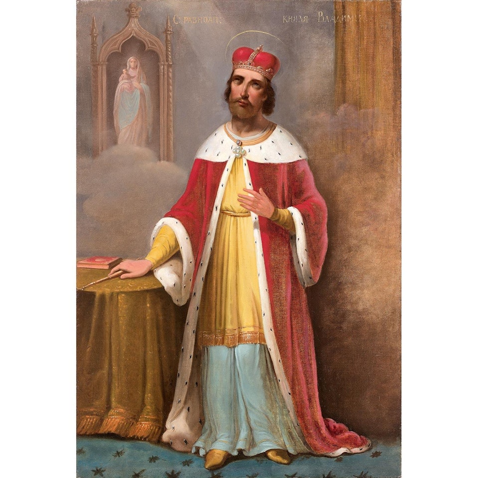 ROI DEVANT LA VIERGE A L"ENFANT by Russian School