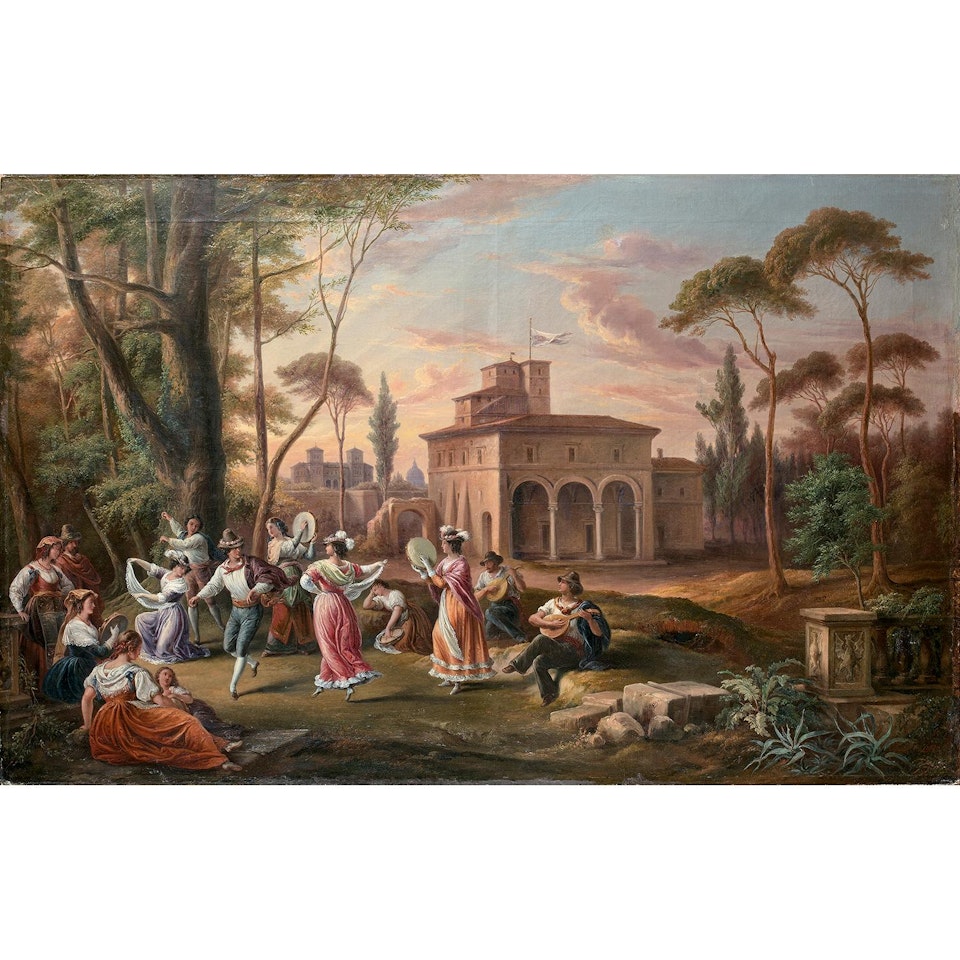 La tarentelle des princes devant la Maison Raphaël à la Villa Borghese by Italian School