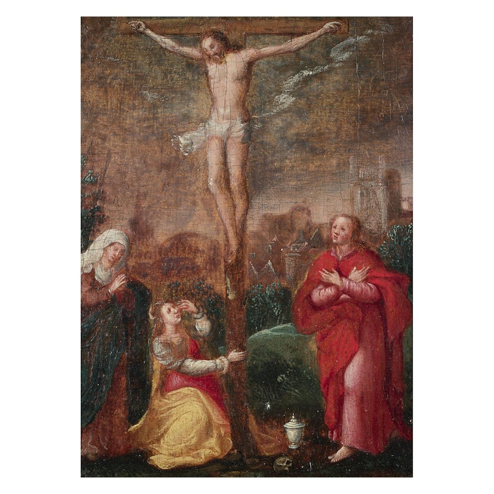 LE CHRIST AU GOLGOTHA, AVEC LA VIERGE, MARIE MADELEINE ET SAINT JEAN by Flemish School