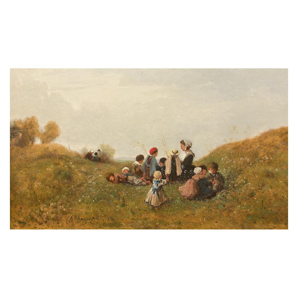ENFANTS DANS UN PRE by Henri Harpignies