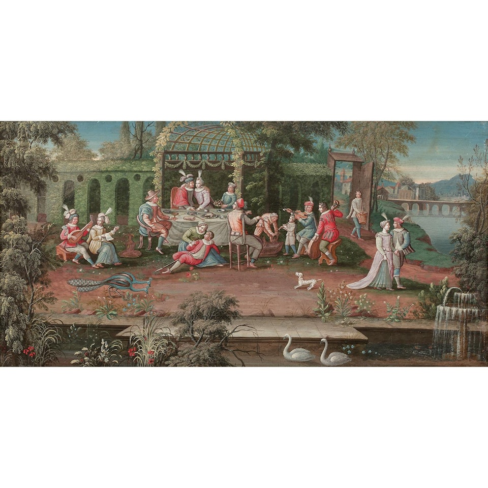 Scène de banquet dans un parc; Banquet scene in a park by Flemish School