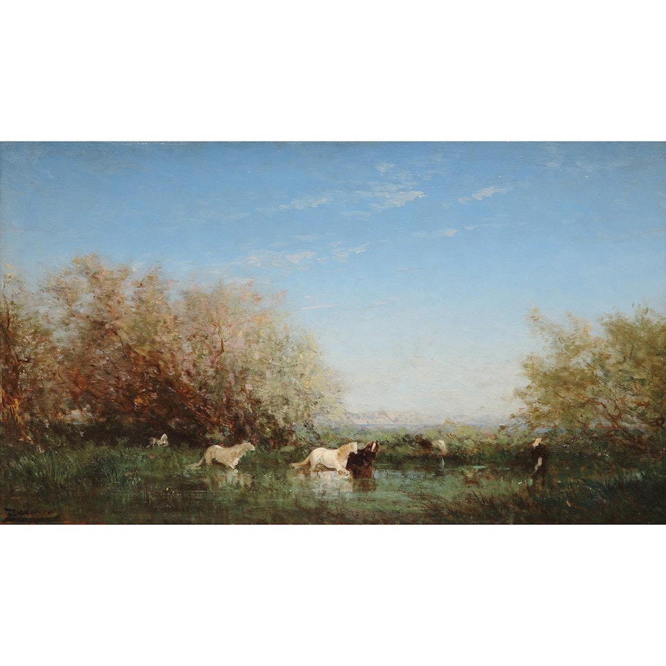Chevaux sauvages en Camargue by Félix Ziem