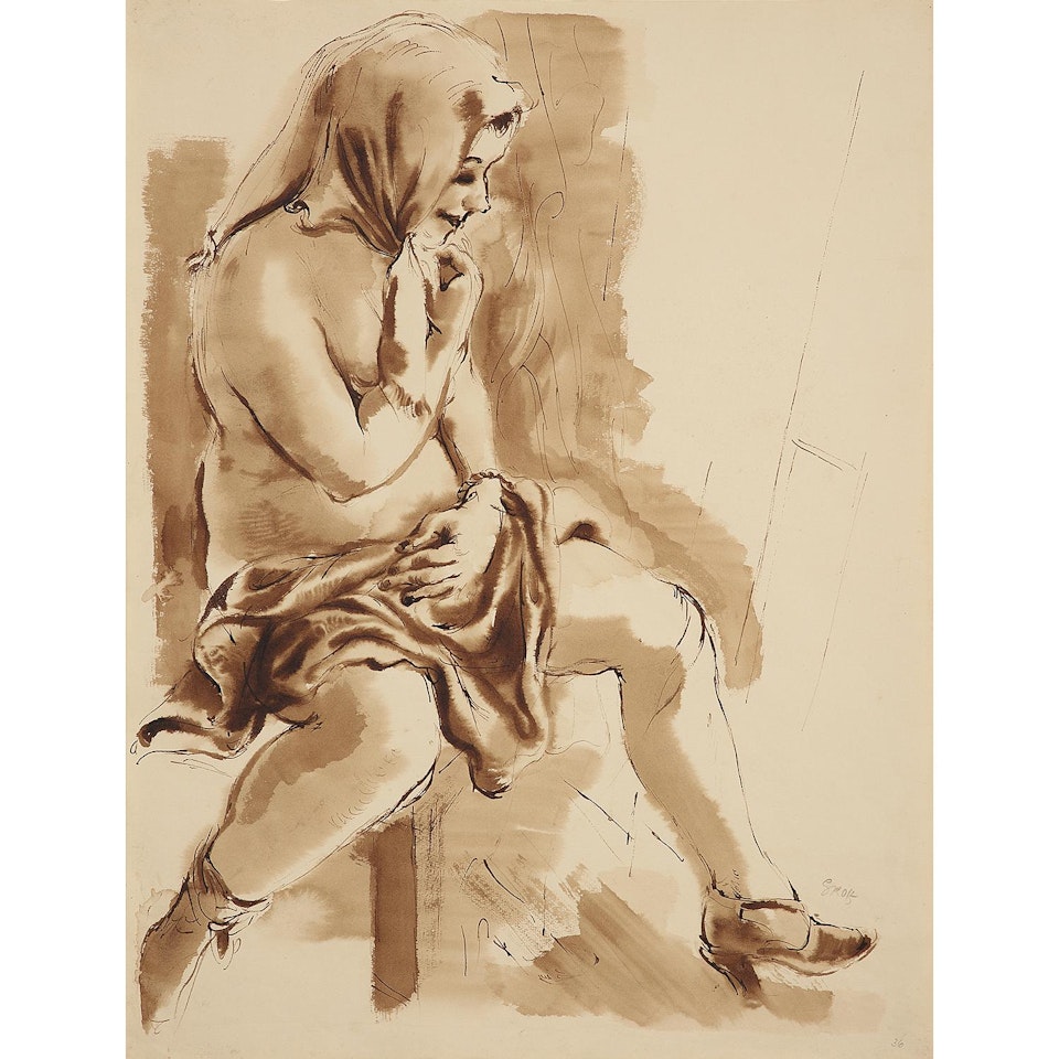 Femme assise à moitié nue by George Grosz