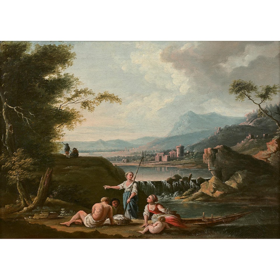 On the banks of the river by French School