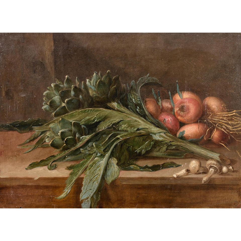 Still life with artichokes by French School