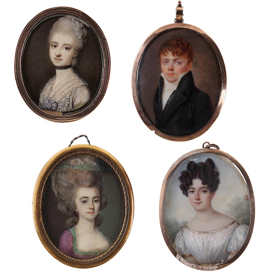 A portrait of a man and three portraits of women by French School