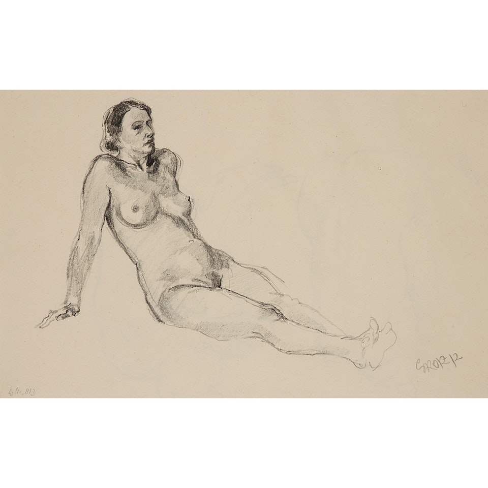 SEATED Nude AND SQUATTING Nude by George Grosz