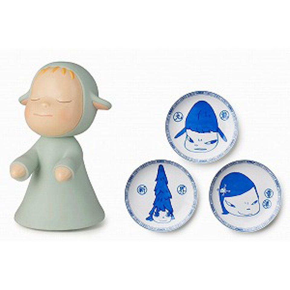 1. The little wanderer／2. Ceramic dish set by Yoshitomo Nara