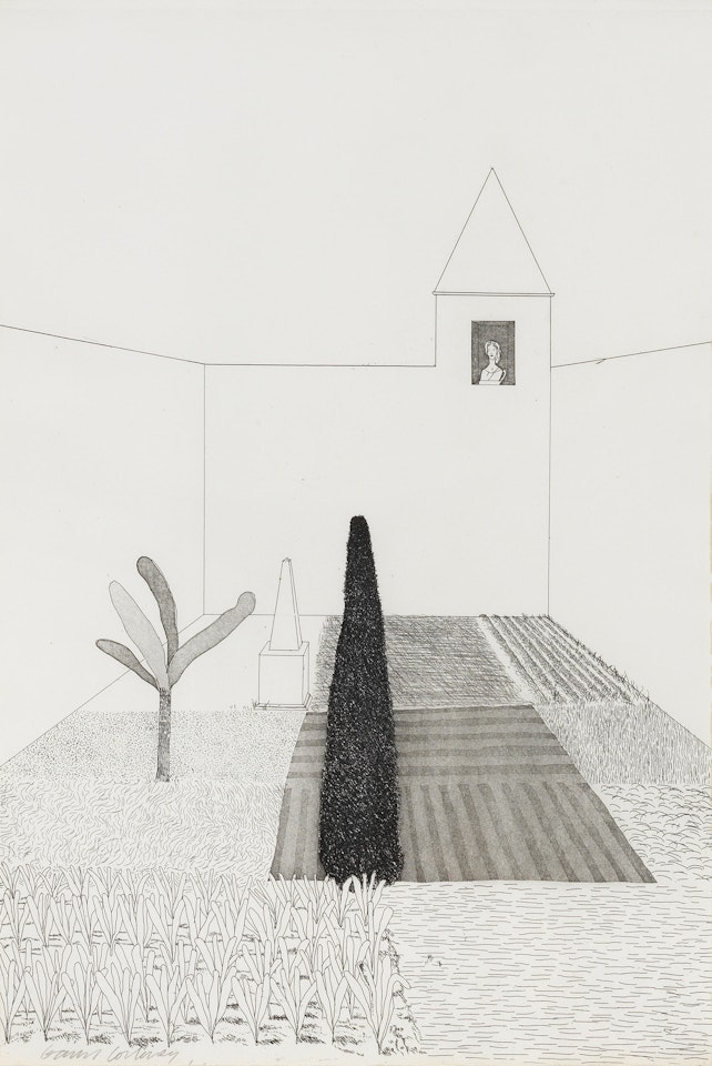 Rapunzel Growing in the Garden, from Illustrations from Six Fairy Tales Brothers Grimm by David Hockney