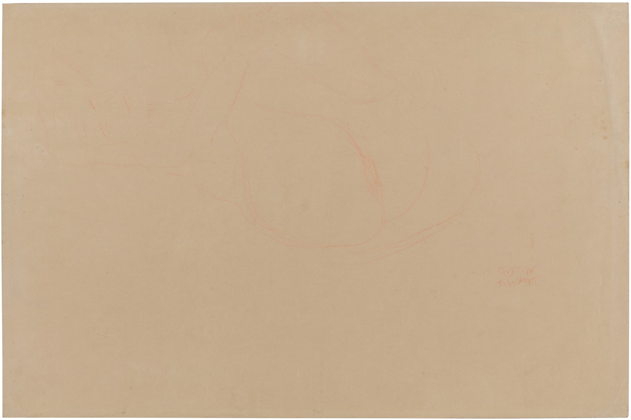 Auf dem Rücken liegender Halbakt mit umfassten Knien (Half nude lying on the back with knees embraced) by Gustav Klimt