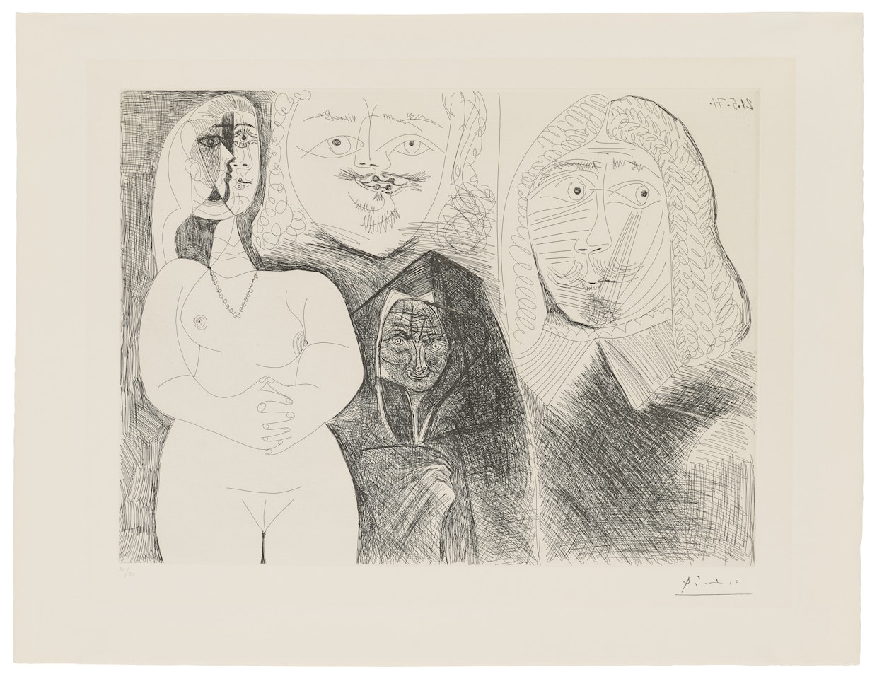 Célestine et fille, avec deux hommes en costume duXVIIe siècle, from: Séries 156 by Pablo Picasso