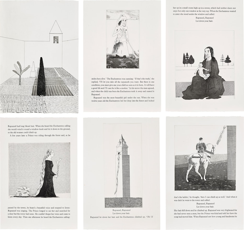Rapunzel, from Illustrations for Six Fairy Tales from the Brothers Grimm (S.A.C. 81-86, M.C.A.T. 78-83) by David Hockney
