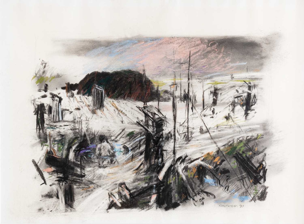 Highveld landscape with figure in pool by William Kentridge