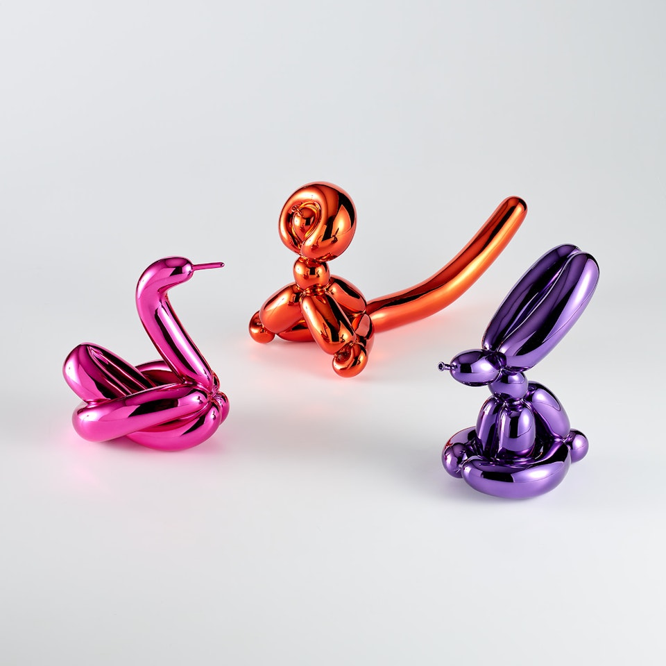 Balloon Swan (Magenta); Balloon Monkey (Orange); and Balloon Rabbit (Violet) by Jeff Koons