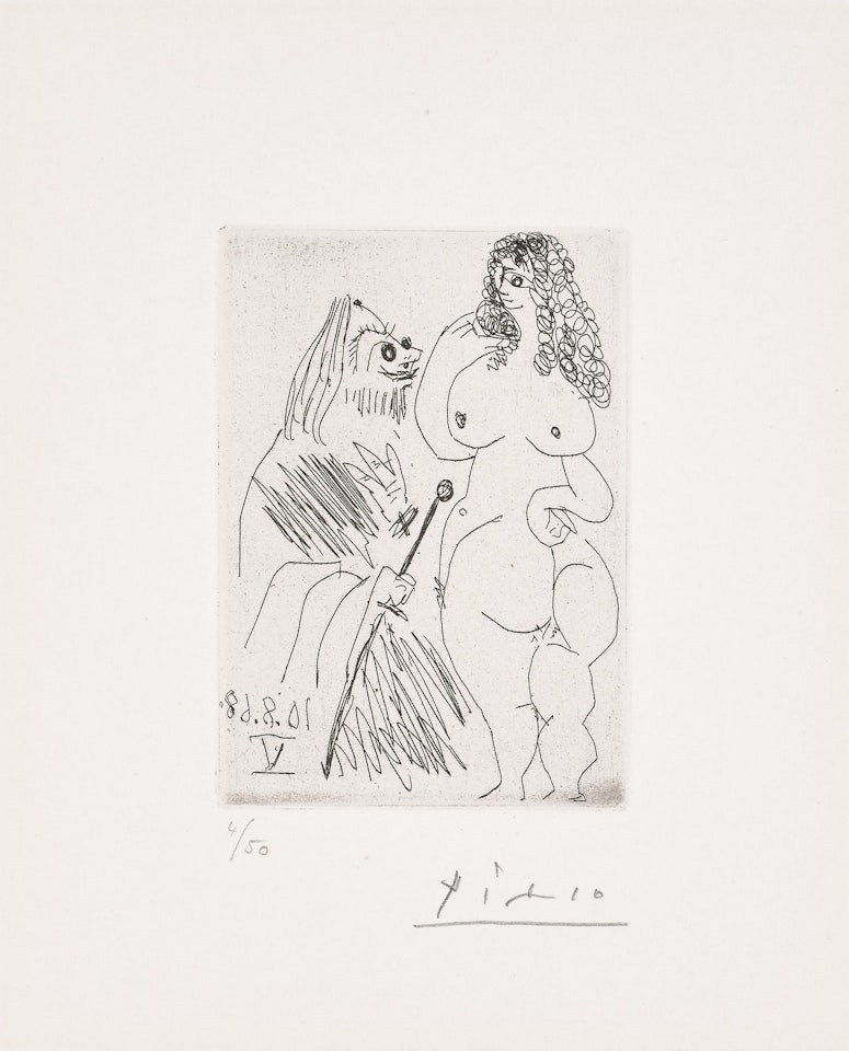 Jeune prostituée et vieillard aux yeux exorbités (Young Prostitute and Old Man with Bulging Eyes), plate 267 from Séries 347 (Bl. 1749, Ba. 1764) by Pablo Picasso