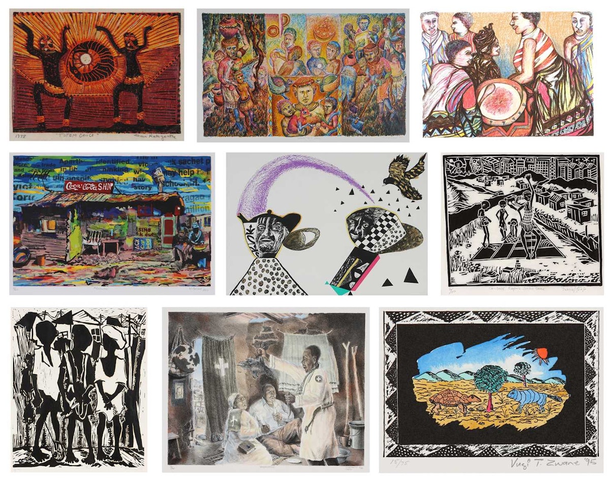 A group prints by South African artists (nine); Bongi Bhengu, Untitled by Various Artists