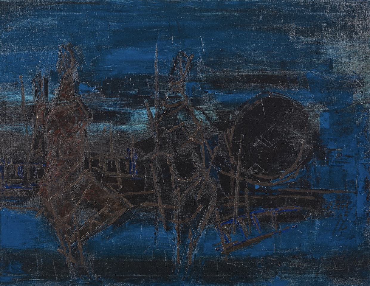 Untitled (Figures with Moon) by M.F. Husain