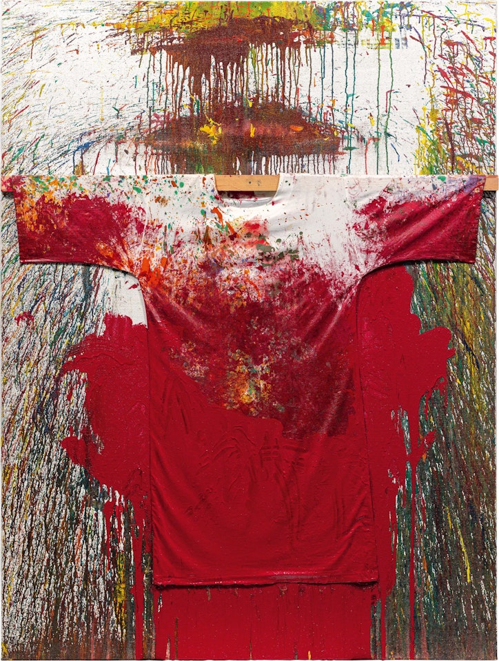 "Fountain picture" with painter's shirt by Hermann Nitsch