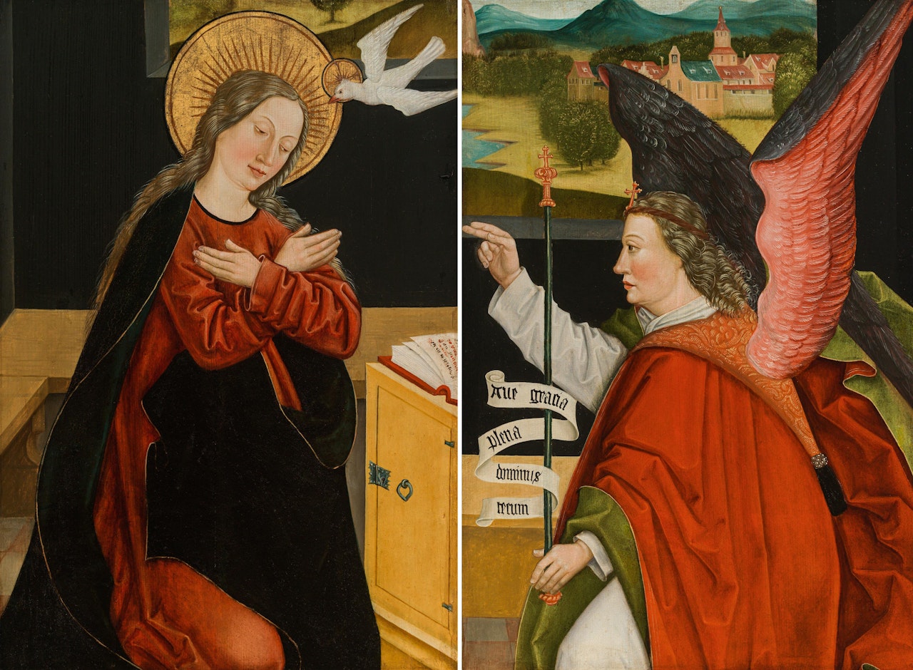 Two altar wings - Mary and the angel Gabriel by German School
